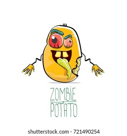 vector funny cartoon cute orange zombie potato character isolated on white background. My name is zombie potato vector concept halloween background. monster vegetable funky character
