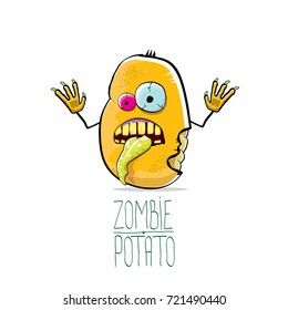 vector funny cartoon cute orange zombie potato character isolated on white background. My name is zombie potato vector concept halloween background. monster vegetable funky character