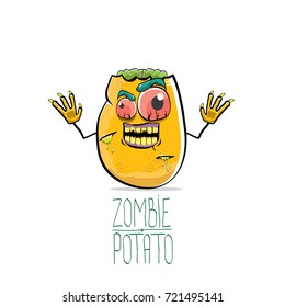 vector funny cartoon cute orange zombie potato character isolated on white background. My name is zombie potato vector concept halloween background. monster vegetable funky character
