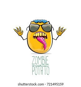 vector funny cartoon cute orange zombie potato character isolated on white background. My name is zombie potato vector concept halloween background. monster vegetable funky character