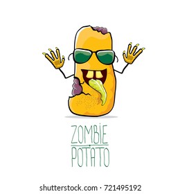 vector funny cartoon cute orange zombie potato character isolated on white background. My name is zombie potato vector concept halloween background. monster vegetable funky character