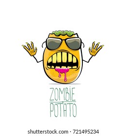 vector funny cartoon cute orange zombie potato character isolated on white background. My name is zombie potato vector concept halloween background. monster vegetable funky character