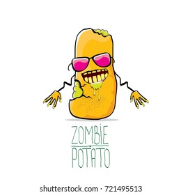 vector funny cartoon cute orange zombie potato character isolated on white background. My name is zombie potato vector concept halloween background. monster vegetable funky character