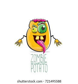 vector funny cartoon cute orange zombie potato character isolated on white background. My name is zombie potato vector concept halloween background. monster vegetable funky character