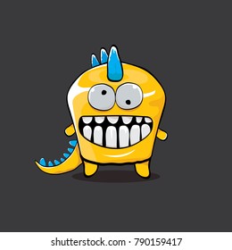 vector funny cartoon cute orange monster dinosaur isolated on black background. Vector funny orange mascot dragon . Hand drawn Dino logo design template