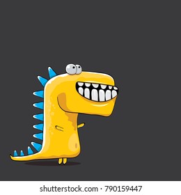 vector funny cartoon cute orange monster dinosaur isolated on black background. Vector funny orange mascot dragon . Hand drawn Dino logo design template