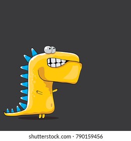 vector funny cartoon cute orange monster dinosaur isolated on black background. Vector funny orange mascot dragon . Hand drawn Dino logo design template