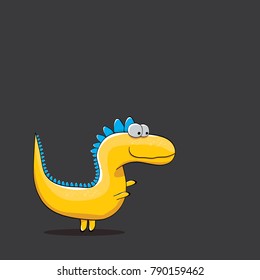 vector funny cartoon cute orange monster dinosaur isolated on black background. Vector funny orange mascot dragon . Hand drawn Dino logo design template
