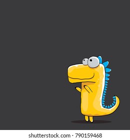 vector funny cartoon cute orange monster dinosaur isolated on black background. Vector funny orange mascot dragon . Hand drawn Dino logo design template