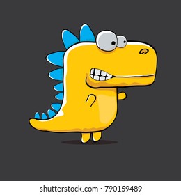 vector funny cartoon cute orange monster dinosaur isolated on black background. Vector funny orange mascot dragon . Hand drawn Dino logo design template