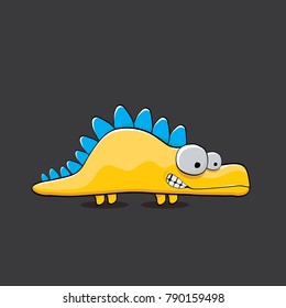 vector funny cartoon cute orange monster dinosaur isolated on black background. Vector funny orange mascot dragon . Hand drawn Dino logo design template
