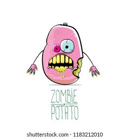 vector funny cartoon cute pink zombie potato character isolated on white background. My name is zombie potato vector concept halloween background. monster vegetable funky character