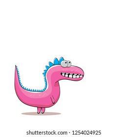 vector funny cartoon cute pink monster dinosaur isolated on white background. Vector funny pink mascot dragon . Hand drawn Dino logo design template