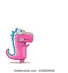 vector funny cartoon cute pink monster dinosaur isolated on white background. Vector funny pink mascot dragon . Hand drawn Dino logo design template