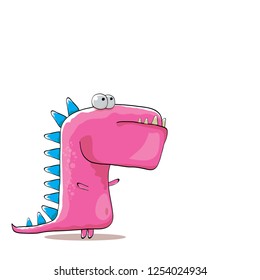 vector funny cartoon cute pink monster dinosaur isolated on white background. Vector funny pink mascot dragon . Hand drawn Dino logo design template