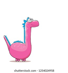 vector funny cartoon cute pink monster dinosaur isolated on white background. Vector funny pink mascot dragon . Hand drawn Dino logo design template