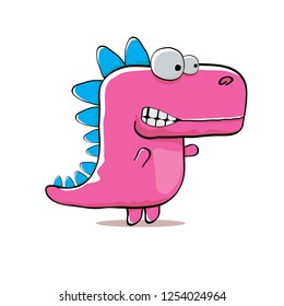 vector funny cartoon cute pink monster dinosaur isolated on white background. Vector funny pink mascot dragon . Hand drawn Dino logo design template