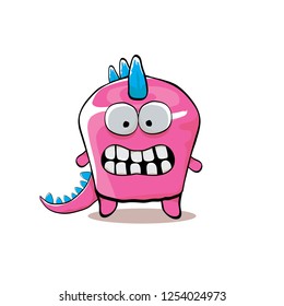 vector funny cartoon cute pink monster dinosaur isolated on white background. Vector funny pink mascot dragon . Hand drawn Dino logo design template