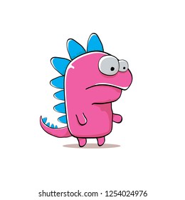vector funny cartoon cute pink monster dinosaur isolated on white background. Vector funny pink mascot dragon . Hand drawn Dino logo design template