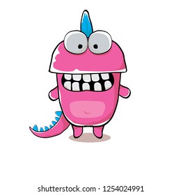 vector funny cartoon cute pink monster dinosaur isolated on white background. Vector funny pink mascot dragon . Hand drawn Dino logo design template