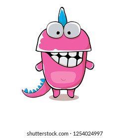 vector funny cartoon cute pink monster dinosaur isolated on white background. Vector funny pink mascot dragon . Hand drawn Dino logo design template