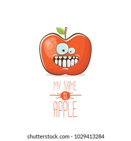 vector funny cartoon cute red apple character isolated on white background. My name is apple vector concept. super funky fruit summer food character