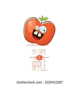 vector funny cartoon cute red apple character isolated on white background. My name is apple vector concept. super funky fruit summer food character