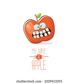 vector funny cartoon cute red apple character isolated on white background. My name is apple vector concept. super funky fruit summer food character