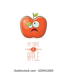 vector funny cartoon cute red apple character isolated on white background. My name is apple vector concept. super funky fruit summer food character
