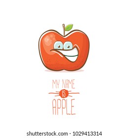 vector funny cartoon cute red apple character isolated on white background. My name is apple vector concept. super funky fruit summer food character