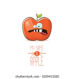 vector funny cartoon cute red apple character isolated on white background. My name is apple vector concept. super funky fruit summer food character