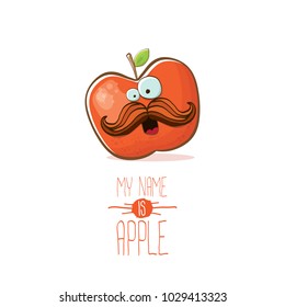 vector funny cartoon cute red apple character isolated on white background. My name is apple vector concept. super funky fruit summer food character
