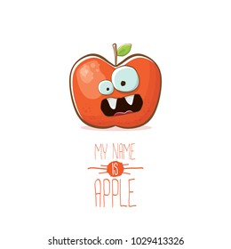 vector funny cartoon cute red apple character isolated on white background. My name is apple vector concept. super funky fruit summer food character