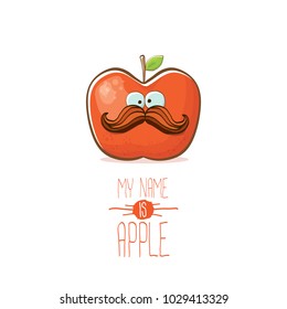 vector funny cartoon cute red apple character isolated on white background. My name is apple vector concept. super funky fruit summer food character