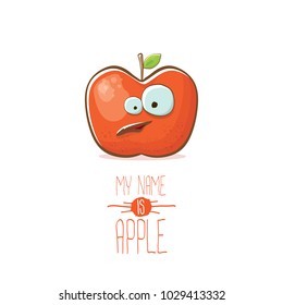vector funny cartoon cute red apple character isolated on white background. My name is apple vector concept. super funky fruit summer food character