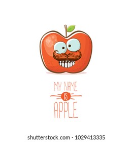 vector funny cartoon cute red apple character isolated on white background. My name is apple vector concept. super funky fruit summer food character