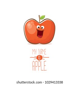 vector funny cartoon cute red apple character isolated on white background. My name is apple vector concept. super funky fruit summer food character