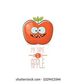 vector funny cartoon cute red apple character isolated on white background. My name is apple vector concept. super funky fruit summer food character