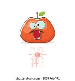 vector funny cartoon cute red apple character isolated on white background. My name is apple vector concept. super funky fruit summer food character
