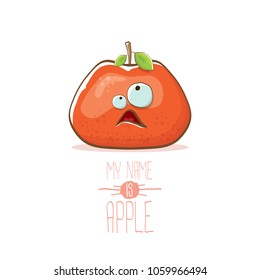 vector funny cartoon cute red apple character isolated on white background. My name is apple vector concept. super funky fruit summer food character