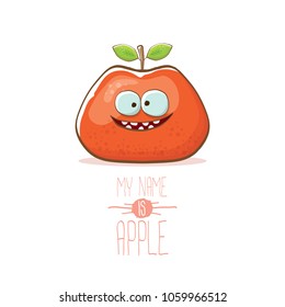 vector funny cartoon cute red apple character isolated on white background. My name is apple vector concept. super funky fruit summer food character