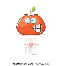 vector funny cartoon cute red apple character isolated on white background. My name is apple vector concept. super funky fruit summer food character