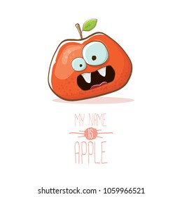 vector funny cartoon cute red apple character isolated on white background. My name is apple vector concept. super funky fruit summer food character