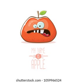 vector funny cartoon cute red apple character isolated on white background. My name is apple vector concept. super funky fruit summer food character