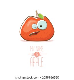 vector funny cartoon cute red apple character isolated on white background. My name is apple vector concept. super funky fruit summer food character
