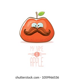 vector funny cartoon cute red apple character isolated on white background. My name is apple vector concept. super funky fruit summer food character