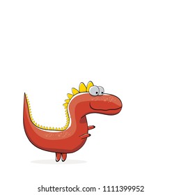 vector funny cartoon cute red monster dinosaur isolated on white background. Vector funny red mascot dragon . Hand drawn Dino logo design template
