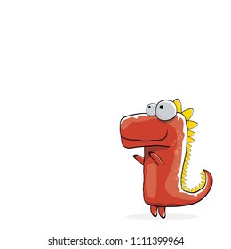 vector funny cartoon cute red monster dinosaur isolated on white background. Vector funny red mascot dragon . Hand drawn Dino logo design template