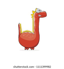 vector funny cartoon cute red monster dinosaur isolated on white background. Vector funny red mascot dragon . Hand drawn Dino logo design template