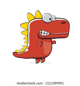 vector funny cartoon cute red monster dinosaur isolated on white background. Vector funny red mascot dragon . Hand drawn Dino logo design template